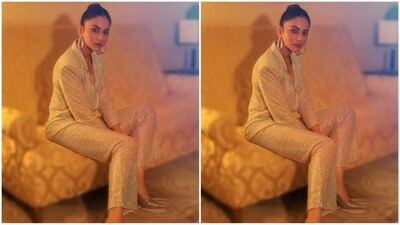 On Tuesday, the actress surprised her fans by uploading a series of pictures on Instagram with the caption, "There is never too much bling ?." (Instagram/@rakulpreet) On Tuesday, the actress surprised her fans by uploading a series of pictures on Instagram with the caption, "There is never too much bling ?." (Instagram/@rakulpreet)