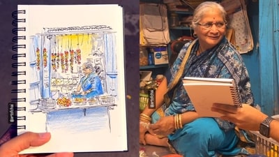 A pune-based artist sketched an elderly woman selling flowers. (Instagram/@artofchai) A pune-based artist sketched an elderly woman selling flowers. (Instagram/@artofchai)