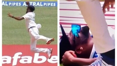 Mohammed Siraj nearly injures himself while taking a stunning catch Mohammed Siraj nearly injures himself while taking a stunning catch