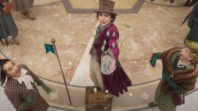 Timothee Chalamet in a still from Wonka trailer. Timothee Chalamet in a still from Wonka trailer.