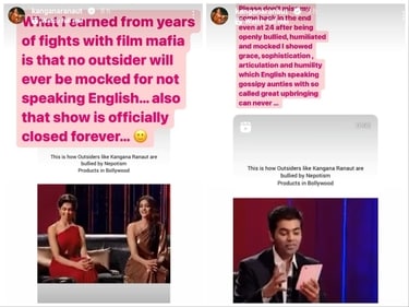 Kangana Ranaut commented on Koffee With Karan. Kangana Ranaut commented on Koffee With Karan.