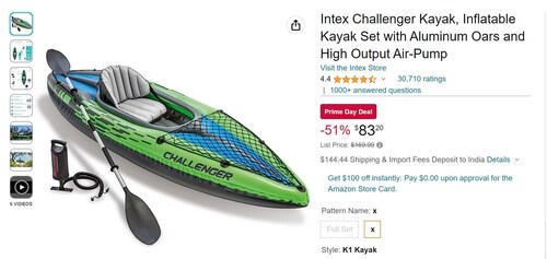 Intex Challenger K1 Kayak (Amazon) Intex Challenger K1 Kayak (Amazon)