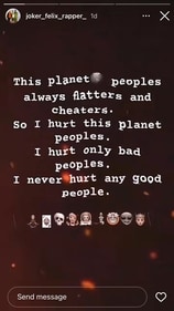 The murder accused uploaded this status on his Instagram account, where he has over 16,000 followers. The murder accused uploaded this status on his Instagram account, where he has over 16,000 followers.