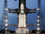 The Launch Vehicle Mark-III (LVM3) M4 vehicle with Chandrayaan-3 at the launch pad at Satish Dhawan Space Centre