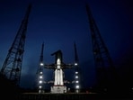 The Launch Vehicle Mark-III (LVM3) M4 vehicle with Chandrayaan-3 at the launch pad at Satish Dhawan Space Centre, in Sriharikota. Indian Space Research Organisation (ISRO)