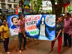 Chandryaan-3 moon mission: Students of the Gurukul School of Arts create paintings to wish good luck to ISRO scientists ahead of ISRO's Chandrayaan-3 mission, in Mumbai, Thursday, July 13, 2023. (PTI Photo) Chandryaan-3 moon mission: Students of the Gurukul School of Arts create paintings to wish good luck to ISRO scientists ahead of ISRO's Chandrayaan-3 mission, in Mumbai, Thursday, July 13, 2023. (PTI Photo)