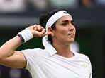 Tunisia's Ons Jabeur celebrates in women's singles semi-final against Aryna Sabalenka