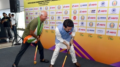 Anurag Thakur with hockey legend Zafar Iqbal. (Jitender Gupta) Anurag Thakur with hockey legend Zafar Iqbal. (Jitender Gupta)