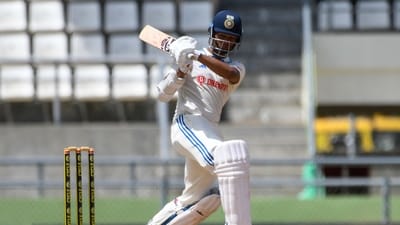 Yashasvi Jaiswal of India hits 4 during day two of the First Test between West Indies and India at Windsor Park in Roseau, Dominica (AFP) Yashasvi Jaiswal of India hits 4 during day two of the First Test between West Indies and India at Windsor Park in Roseau, Dominica (AFP)