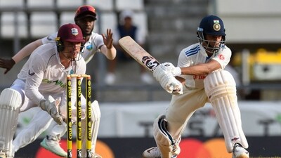 Yashasvi Jaiswal (R) of India sweeps in the 1st Test vs West Indies (AFP) Yashasvi Jaiswal (R) of India sweeps in the 1st Test vs West Indies (AFP)