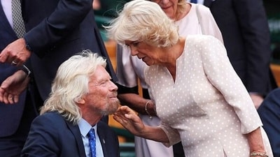 Richard Branson beamed as he was greeted by Camilla. Richard Branson beamed as he was greeted by Camilla.