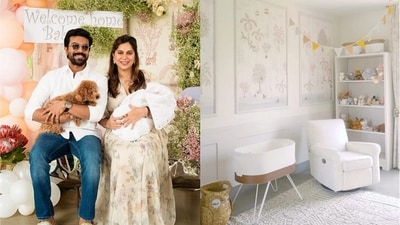 Ram Charan and Upasana with Klin Kaara (left); a glimpse at the cute new nursery. Ram Charan and Upasana with Klin Kaara (left); a glimpse at the cute new nursery.