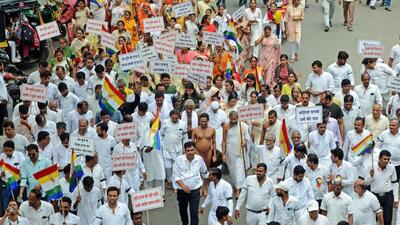 Members of the Jain community stage a protest condemning the murder of a Jain monk in Belagavi district of Karnataka. (ANI) Members of the Jain community stage a protest condemning the murder of a Jain monk in Belagavi district of Karnataka. (ANI)