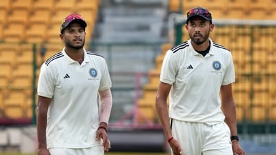 South Zone bowlers Vidhwath Kaverappa and Vyshak Vijayakumar (PTI) South Zone bowlers Vidhwath Kaverappa and Vyshak Vijayakumar (PTI)