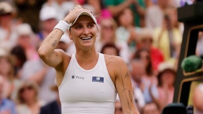 Wimbledon - Czech Republic’s Marketa Vondrousova celebrates winning her semi-final match against Ukraine’s Elina Svitolina (REUTERS)