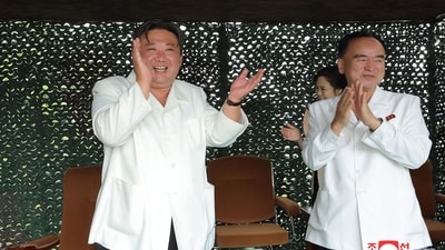 North Korea's leader Kim Jong Un applauding the test firing of a new intercontinental ballistic missile (ICBM) "Hwasong-18", (AFP)
