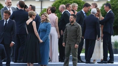 Viral Pic: Was Ukrainian President Volodymyr Zelensky standing alone at the NATO Summit? (Screengrab) Viral Pic: Was Ukrainian President Volodymyr Zelensky standing alone at the NATO Summit? (Screengrab)