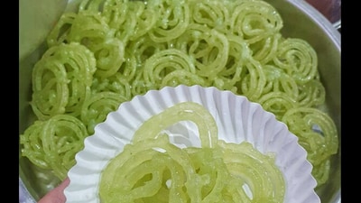 Snapshot of 'Mountain Dew' jalebis. (Instagram/@foodieincarnate) Snapshot of 'Mountain Dew' jalebis. (Instagram/@foodieincarnate)