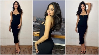 Janhvi Kapoor in her latest Instagram post can be seen posing in a stunning black bodycon fitted dress. (Instagram/@janhvikapoor) Janhvi Kapoor in her latest Instagram post can be seen posing in a stunning black bodycon fitted dress. (Instagram/@janhvikapoor)