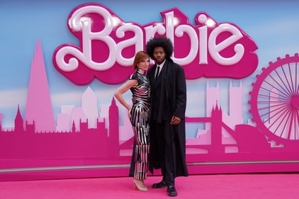 Hari Nef and Jeremy O. Harris attend the European premiere of Barbie in London. (Reuters)