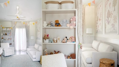 Ram Charan and Upasana went for a serene vibe for the nursery. Ram Charan and Upasana went for a serene vibe for the nursery.