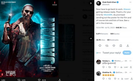 Shah Rukh Khan also shared Jawan's new poster on Thursday. Shah Rukh Khan also shared Jawan's new poster on Thursday.