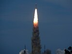 Chandrayaan-3 blasts off from the Satish Dhawan Space Centre in Sriharikota, India, Friday, July 14, 2023. 