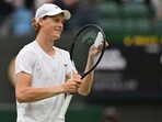 Italy's Jannik Sinner celebrates beating Russia's Roman Safiullin after their Wimbledon men's singles quarter-finals Italy's Jannik Sinner celebrates beating Russia's Roman Safiullin after their Wimbledon men's singles quarter-finals