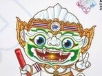 (L) Lord Hanuman seen as the official mascot of Asian Athletics Championships 2023.