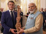 PM Modi gifted Sandalwood Sitar for French President Emmanuel Macron PM Modi gifted Sandalwood Sitar for French President Emmanuel Macron