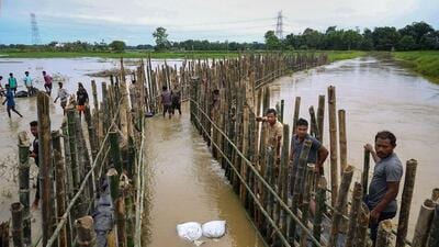 A flood-hit area in Assam’s Biswanath district. (PTI)