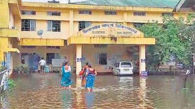 A waterlogged street in Assam’s Dhemaji. (ANI)