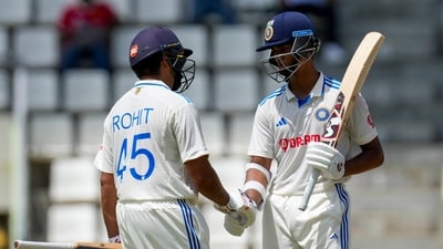 Rohit Sharma and Yashasvi Jaiswal added 229 runs for India's opening wicket. (AP) Rohit Sharma and Yashasvi Jaiswal added 229 runs for India's opening wicket. (AP)