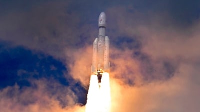 Indian spacecraft Chandrayaan-3, the word for "moon craft" in Sanskrit, travels after it was launched from the Satish Dhawan Space Centre in Sriharikota. (AP) Indian spacecraft Chandrayaan-3, the word for "moon craft" in Sanskrit, travels after it was launched from the Satish Dhawan Space Centre in Sriharikota. (AP)