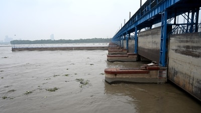 At 11.45am Thursday, the downstream gauge of the Yamuna at Okhla Barrage reached the danger level of 200.60 metres. (Sunil Ghosh/HT Photo)