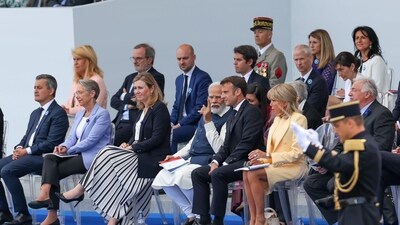 Throughout the parade, Macron was seen explaining to PM Modi the nuances of the traditional parade. Throughout the parade, Macron was seen explaining to PM Modi the nuances of the traditional parade.