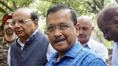 Delhi LG VK Saxena and CM Arvind Kejriwal during the inspection of the damaged drain regulator at Vikas Marg, ITO, in New Delhi on Friday. (PTI) Delhi LG VK Saxena and CM Arvind Kejriwal during the inspection of the damaged drain regulator at Vikas Marg, ITO, in New Delhi on Friday. (PTI)