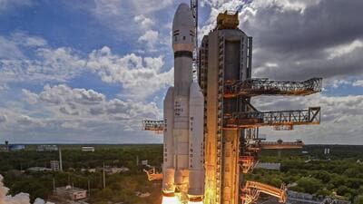 E ISRO's Launch Vehicle Mark-III (LVM3) M4 rocket carrying 'Chandrayaan-3' lifts off from the launch pad at Satish Dhawan Space Centre, in Sriharikota, Friday, July 14, 2023 (PTI) E ISRO's Launch Vehicle Mark-III (LVM3) M4 rocket carrying 'Chandrayaan-3' lifts off from the launch pad at Satish Dhawan Space Centre, in Sriharikota, Friday, July 14, 2023 (PTI)