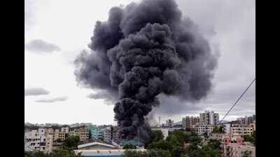 Fire Brigade officials confirmed that clothing material from a furnishing company that was stored inside the godown was gutted in the fire. (RAHUL RAUT/ HT)