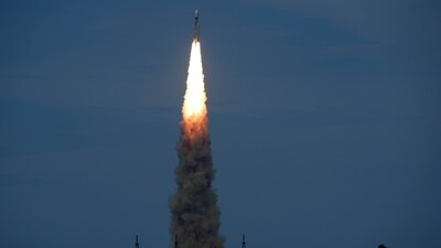 Chandrayaan-3 blasts off from the Satish Dhawan Space Centre in Sriharikota, India, Friday, July 14, 2023. (AP) Chandrayaan-3 blasts off from the Satish Dhawan Space Centre in Sriharikota, India, Friday, July 14, 2023. (AP)