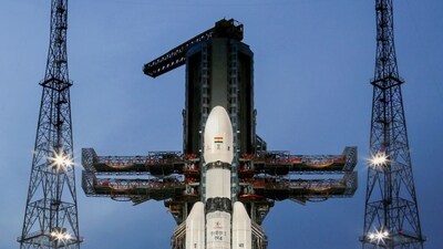 The Launch Vehicle Mark-III (LVM3) M4 vehicle with Chandrayaan-3 at the launch pad at Satish Dhawan Space Centre (PTI) The Launch Vehicle Mark-III (LVM3) M4 vehicle with Chandrayaan-3 at the launch pad at Satish Dhawan Space Centre (PTI)
