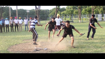 Participants in action during the heritage games at PAU, Ludhiana . (HT PHOTO)