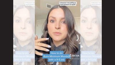 TikToker Marissa Jo Mayes popularised Bare Minimum Mondays, a way to do less, not more, on a Monday to avoid burnout. TikToker Marissa Jo Mayes popularised Bare Minimum Mondays, a way to do less, not more, on a Monday to avoid burnout.