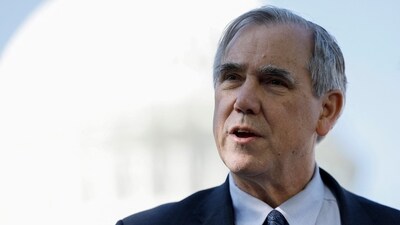 The resolution was introduced by Oregon’s Jeff Merkley (in pic) and Tennessee’s Bill Haggerty, and co-sponsored by Texas’s John Cornyn, Virginia’s Tim Kaine, and Maryland’s Chris Van Hollen.(AFP) (Getty Images via AFP)