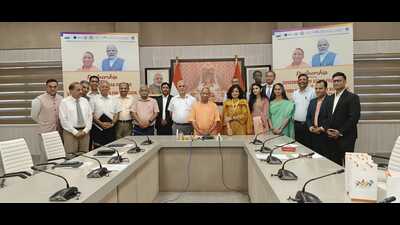 Uttar Pradesh CM Yogi Adityanath with a team of Stanford Byers Centre for Biodesign, Stanford University and others at his official residence in Lucknow on July 14. (Sourced)