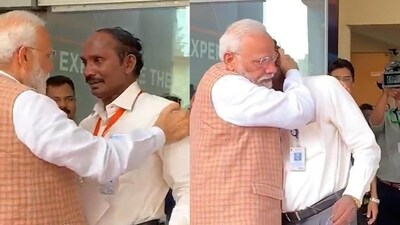 Prime Minister Narendra Modi hugged and consoled then ISRO chief K Sivan after he broke down in Bengaluru after Chandrayaan 2's Vikram lander lost contact in the final minutes. Prime Minister Narendra Modi hugged and consoled then ISRO chief K Sivan after he broke down in Bengaluru after Chandrayaan 2's Vikram lander lost contact in the final minutes.