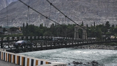 Vehicles cross a suspension bridge over the Indus river in Gilgit. (Reuters / Representative image )