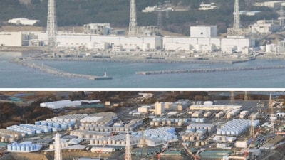 A combination photo shows tsunami-crippled Fukushima Daiichi nuclear power plant in Fukushima Prefecture, northeastern Japan taken from a Kyodo News helicopter on March 17, 2011, six days after the March 11, 2011 earthquake and tsunami, and the bottom photo taken from a helicopter on February 14, 2021, ahead of the 10th anniversary of the disaster.  Mandatory credit Kyodo/via REUTERS ATTENTION EDITORS - THIS IMAGE WAS PROVIDED BY A THIRD PARTY. MANDATORY CREDIT. JAPAN OUT. NO COMMERCIAL OR EDITORIAL SALES IN JAPAN. (REUTERS)