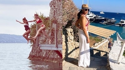 Mira Rajput with her friend in Switzerland. Mira Rajput with her friend in Switzerland.