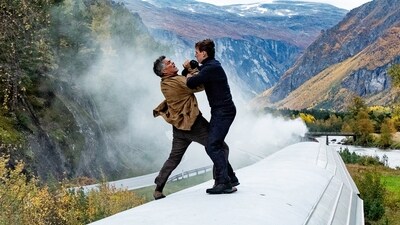 Mission Impossible-Dead Reckoning Part One: Tom Cruise and Esai Morales during a scene.